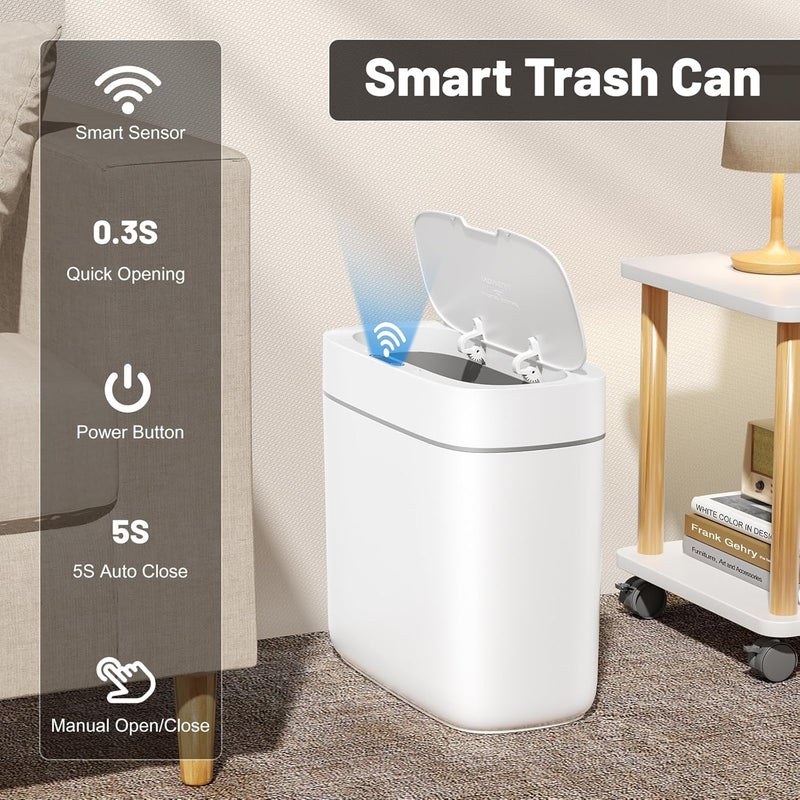 MOPALL Bathroom Trash Can with Lid, 3.5 Gallon Automatic Motion Sensor Garbage Can, Waterproof Touchless Smart Trash Can Small Waste Basket for Kitchen Bedroom Office - Image 2